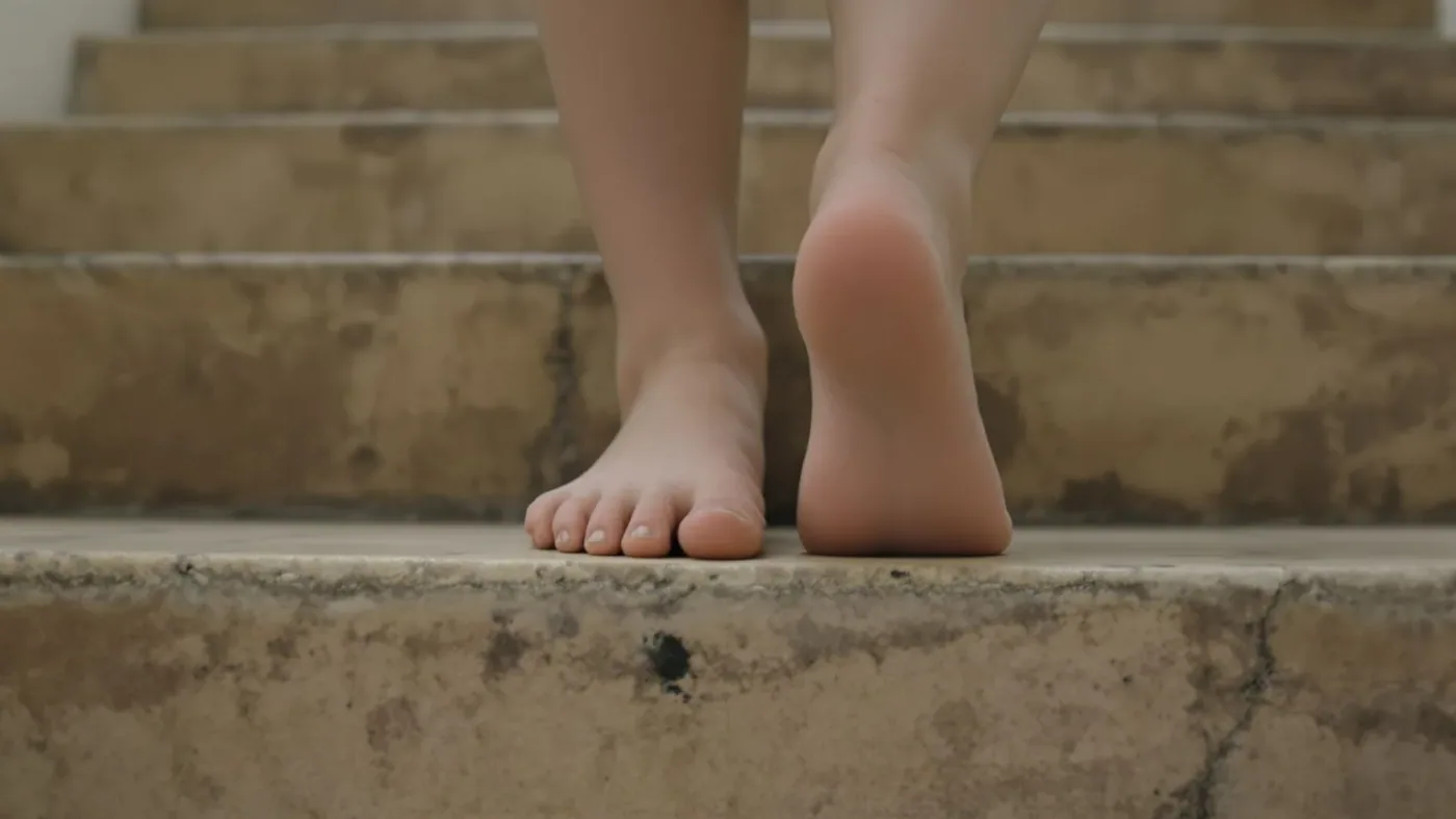 Bare feet on stone steps showing grounded emotional release technique as a clear next step