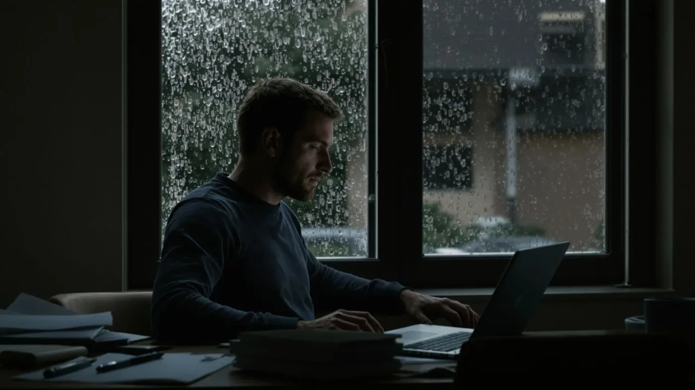Man at home desk gazing away from laptop toward window illustrating the long-term cost of emotional drift