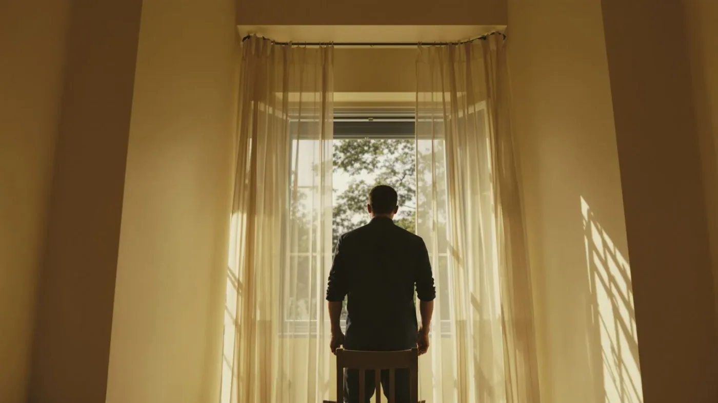 Man standing at open window with relaxed hands representing the deeper question behind searching emotional numbness test