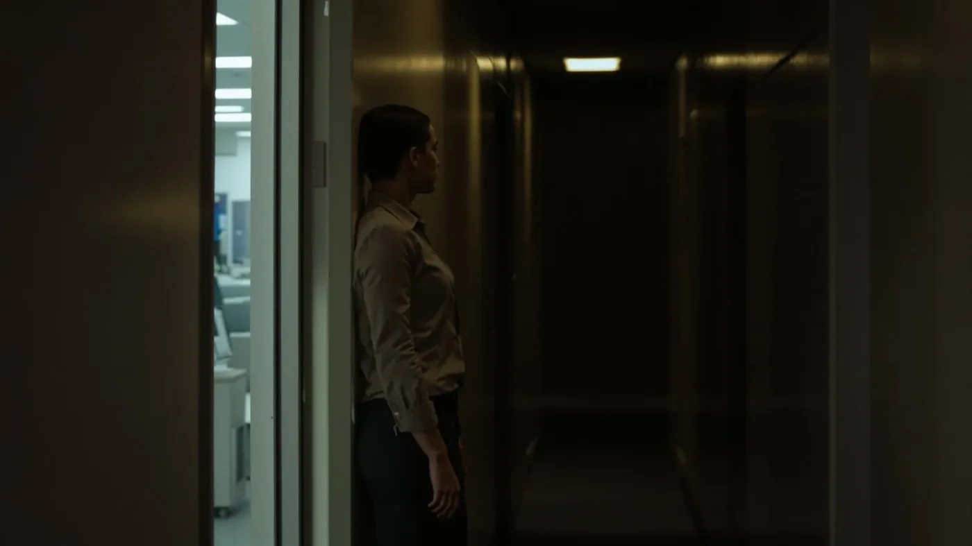 Person paused in doorway between office and hallway illustrating why nervous system burnout recovery stalls