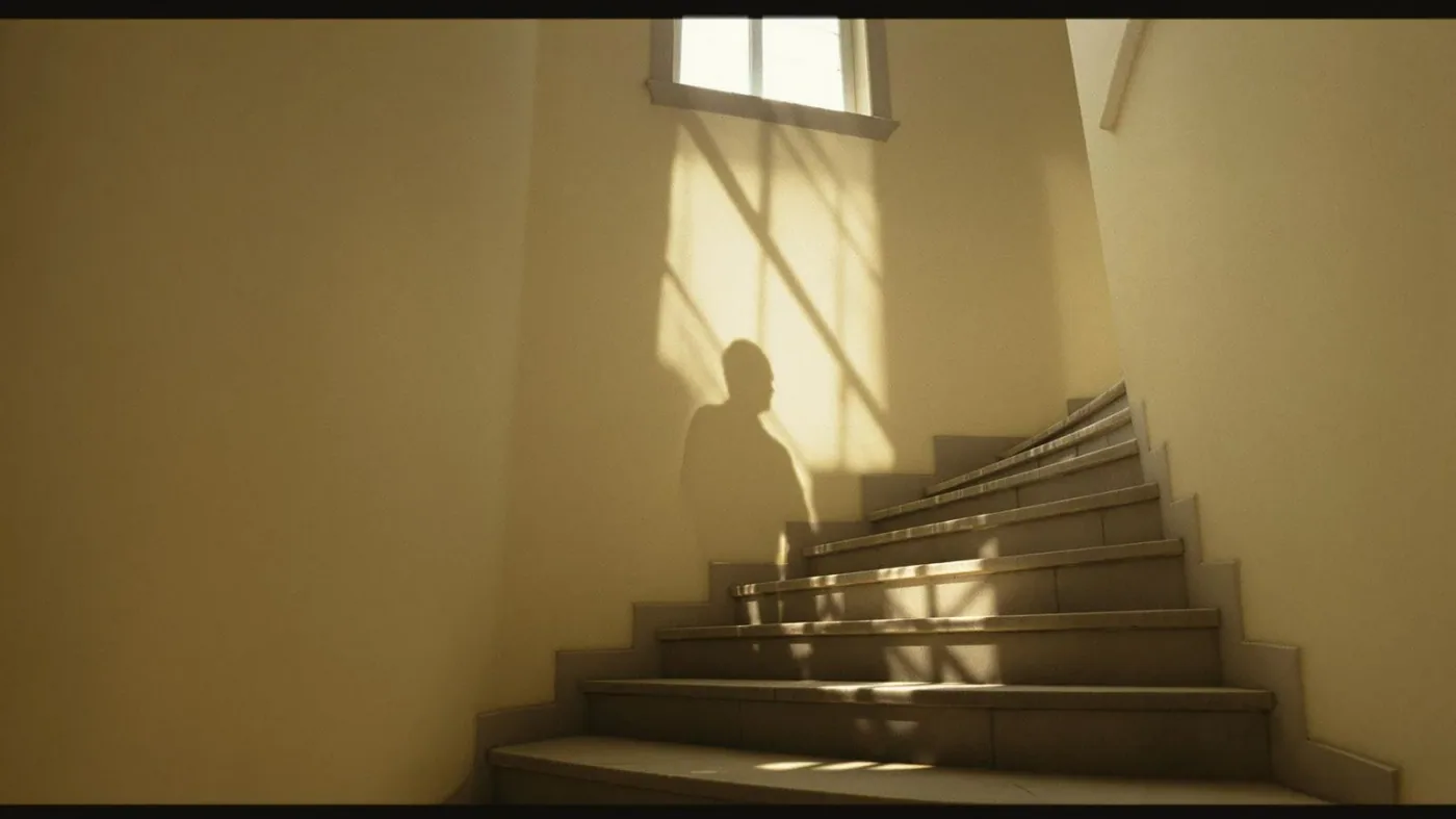 Shadow on stone stairway showing why the inner critic can feel safer than kindness