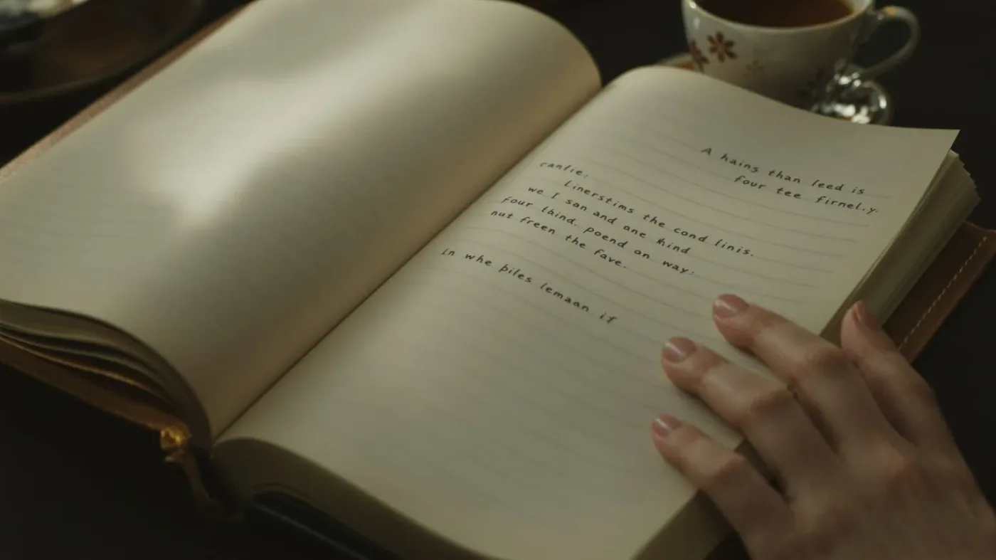 Woman's hand resting near open journal and cold tea showing the repeating pattern of low self worth