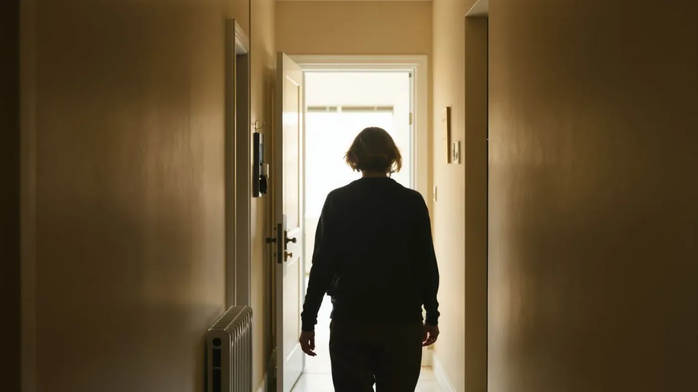 Woman walking toward open doorway showing what changes after practicing emotional release honestly